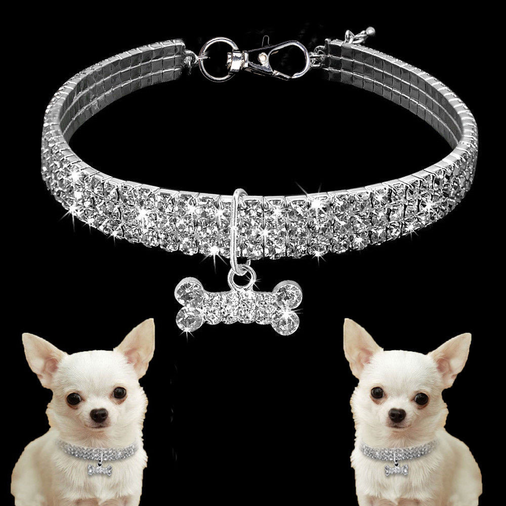 Bling Strass Hundhalsband Kristall Valp Chihuahua Husdjur Hundhalsband Koppel För Små Medelstora Hundar Katter