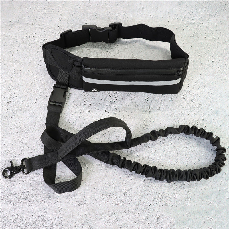 Handsfree hundkoppel för promenader och träning med stötdämpande elastiskt koppel för stora hundar upp till 180 kg, telefonficka och vattenflaskhållare