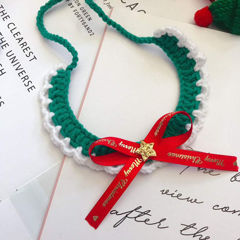 Ullhalsband för husdjur Handvävt halsband Jultillbehör för husdjur